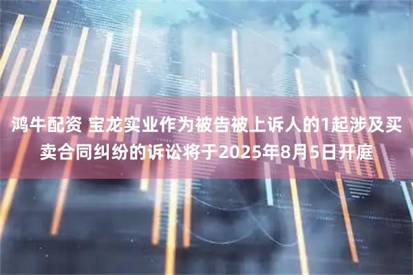 鸿牛配资 宝龙实业作为被告被上诉人的1起涉及买卖合同纠纷的诉讼将于2025年8月5日开庭